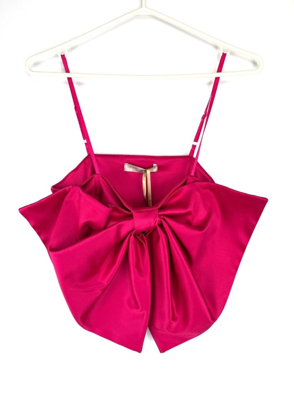 RINASCIMENTO Canotta Satin Bow Front Fuchsia Cropped Camisole Top Size S